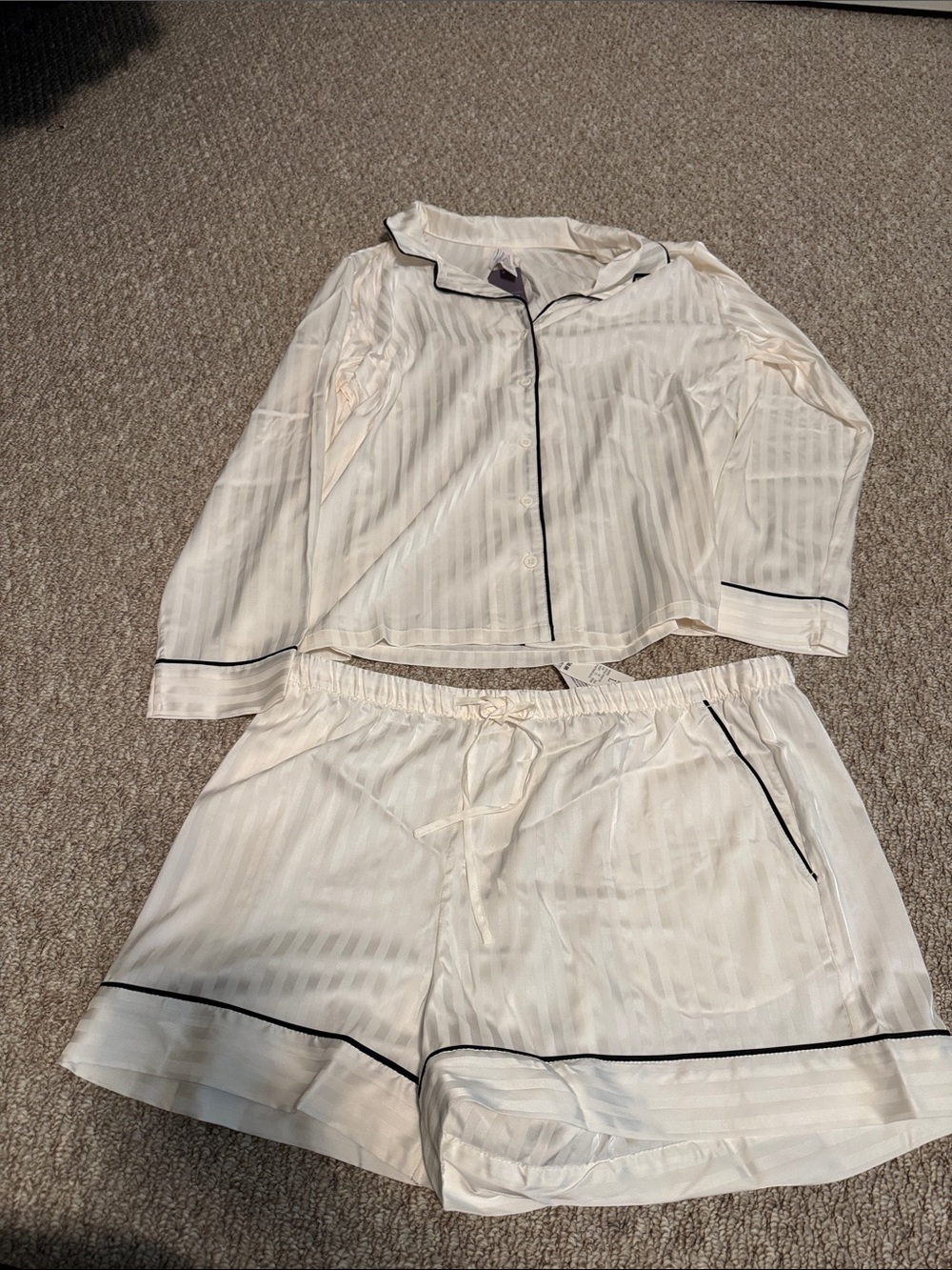 Auden Cream Satin Pajama Top with Black Piping